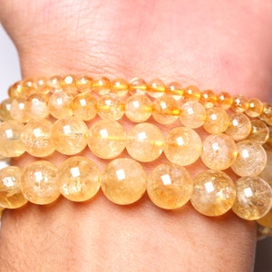 Citrine A bracelet in natural pearls 4/6/8/10 mm grade AA 18-19 cm smooth semi-precious stone and round jewelry natural stone