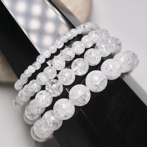 Bracelet Cracked rock crystal in natural pearls 4/6/8/10 mm 18-19 cm smooth semi-precious stone and round jewelry natural stone