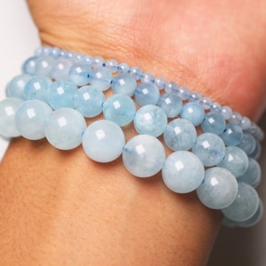 AAA Aquamarine bracelet in natural pearls 4/6/8/10 mm 19 cm aquamarine semi-precious stone smooth and round natural stone jewelry