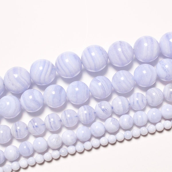 AAA Perle Calcédoine bleue 90 perles naturelle en 4mm 6mm(63) 8mm(48) 10mm(38) 12mm(32) pierre naturelle ronde lisse semi-précieuse