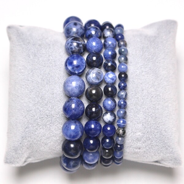 Bracelet Sodalite en perles naturelle 4/6/8/10 mm 18-19 cm pierre semi-précieuse lisse et ronde bijoux pierre naturelle