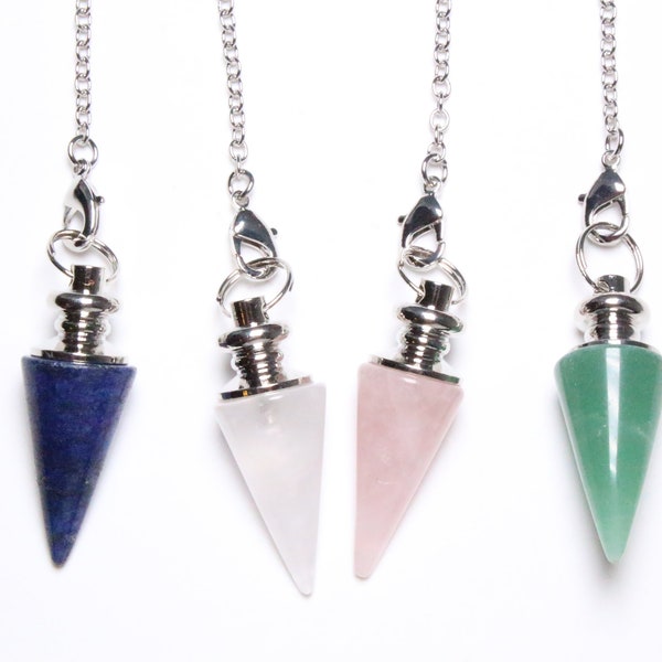 Rock Crystal Pendulum - Rose Quartz - Lapis Lazuli - Green Aventurine in Natural Stone Form Cone