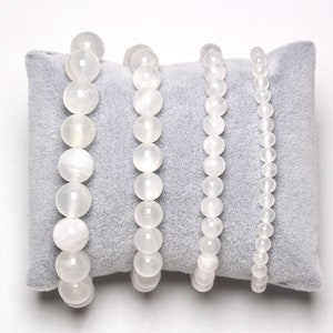 Bracelet Selenite in natural pearls 4/6/8/10 mm 18-19 cm smooth semi-precious stone and round jewelry natural stone