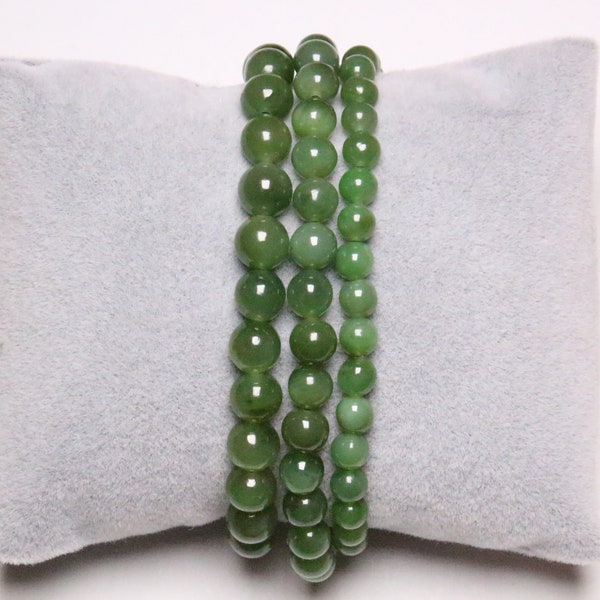 Bracelet Veritable Jade vert AAA en perles Naturelles 5/6/8 mm 19 cm Ajustable pierre semi-précieuse ronde et lisse pierre naturelle