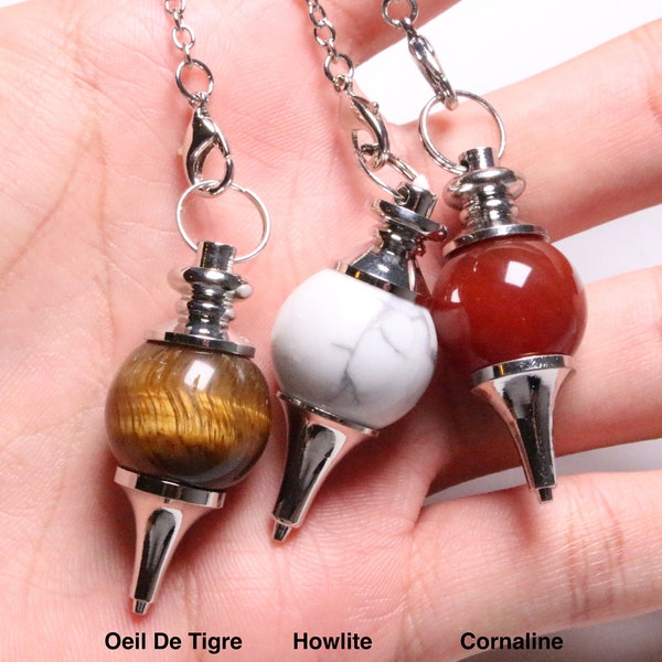 Pendule Boule en Cornaline -  Howlite Blanche - Oeil De Tigre en pierre naturelle Forme Boule 18 mm