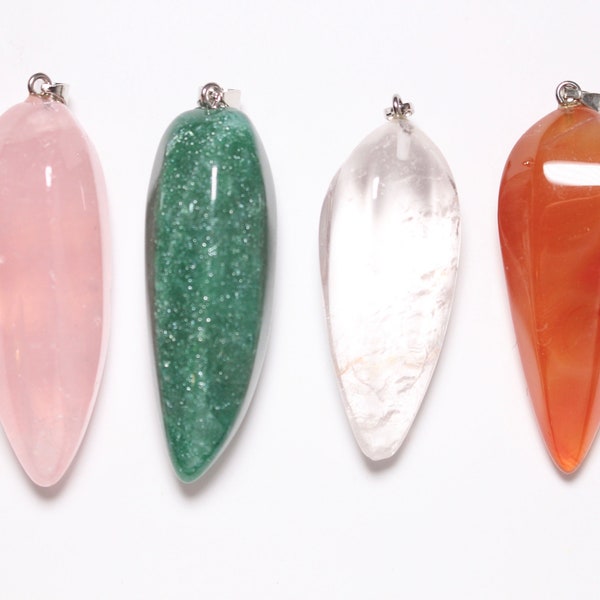 Carnelian pendant - Rock crystal - Green Aventurine - Rose quartz in natural stone form Cone in semi-precise stone