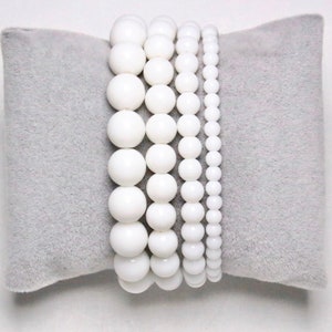 Witte Agaat armband in natuurlijke parels 4/6/8/10 mm 19 cm (Verstelbaar) gladde en ronde halfedelsteen