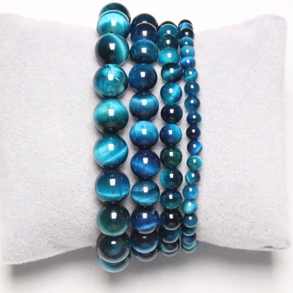 Pulsera de ojo de tigre azul claro de 4/6/8/10 mm