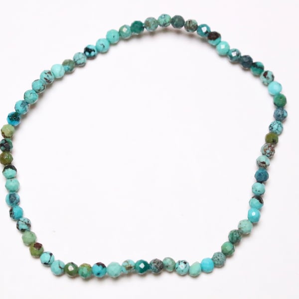 Bracelet Turquoise Facettée en perles naturelle 3 mm 18-19 cm pierre semi-précieuse ronde à facette bijoux pierre naturelle