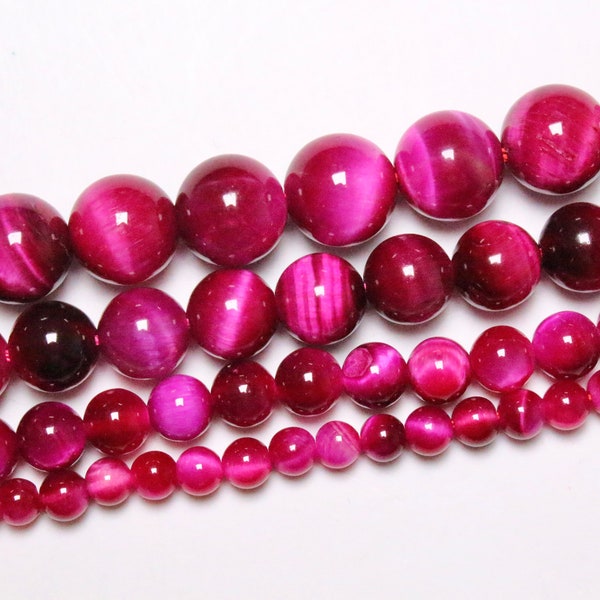 Perles Oeil de Tigre Rose 90 perles en 4mm 6mm(63) 8mm(48) 10mm (38)