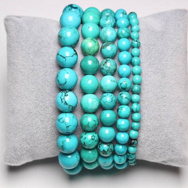 Bracelet Turquoise de chine en perles naturelle 4/6/8/9/10 mm 18-19 cm  pierre semi-précieuse lisse et ronde