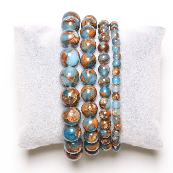 Bracelet Jaspe bleu clair 4/6/8/10 mm 18-19 cm pierre semi-précieuse lisse et ronde bijoux