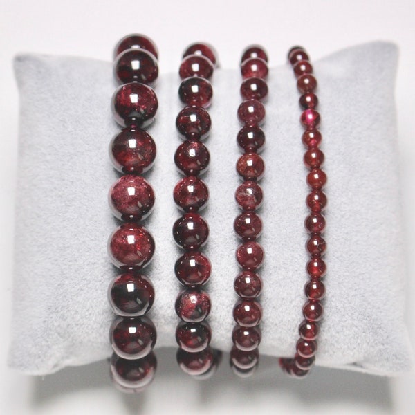 Bracelet Garnet in natural pearls 4/6/8/10 mm 18-19 cm smooth semi-precious stone and round jewelry natural stone