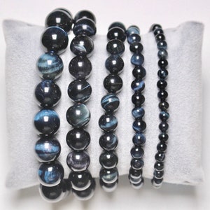 AA Hawk's Eye Armband in natuurlijke parels 4/6/8/10/12 mm 18-19 cm gladde en ronde halfedelsteen natuursteen sieraden