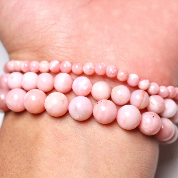 Bracelet Opale Rose en perles naturelle 4/6/8 mm 18-19 cm pierre semi-précieuse lisse et ronde bijoux pierre naturelle