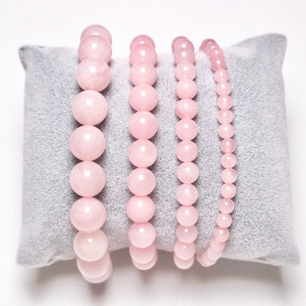 Bracelet Quartz rose en perles naturelle 4/6/8/10 mm 18-19 cm pierre semi-précieuse lisse et ronde bijoux pierre naturelle