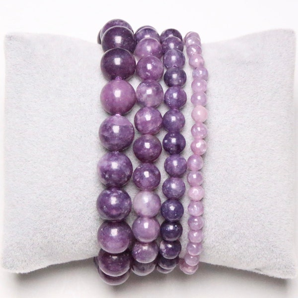 Lepidolite A bracelet in natural pearls 4/6/8/10/12 mm 19 cm (Adjustable) smooth and round semi-precious stone