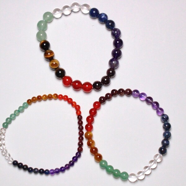 Bracelet 7 chakras in natural pearls 4/6/8 mm 18-19 cm smooth semi-precious stone and round jewelry natural stone