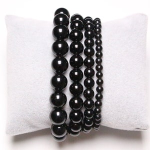 Black Obsidian Bracelet in natural pearls 4/6/8/10/12 mm 19 cm Adjustable smooth and round semi-precious stone image 1