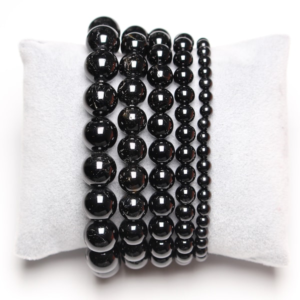 Black Tourmaline bracelet A in natural pearls 4/6/8/10/12 mm 18-19 cm smooth and round semi-precious stone