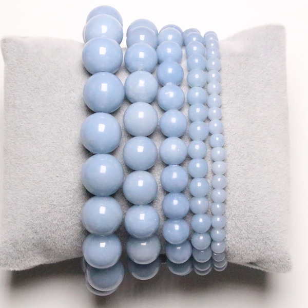 Blue Angelite bracelet in natural pearls 4/6/8/10/12 mm 19 cm (Adjustable) smooth and round semi-precious stone natural stone jewelry