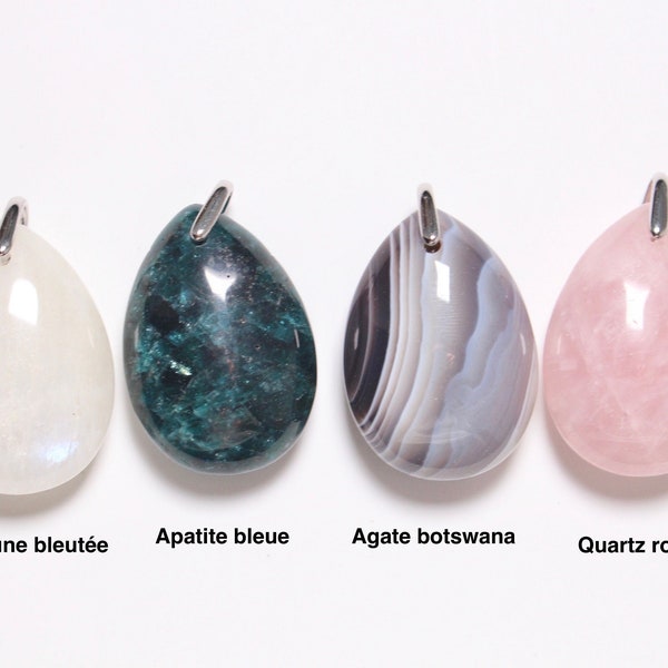Blue moonstone pendant - Blue apatite - Botswana agate - Rose quartz natural stone drop shape