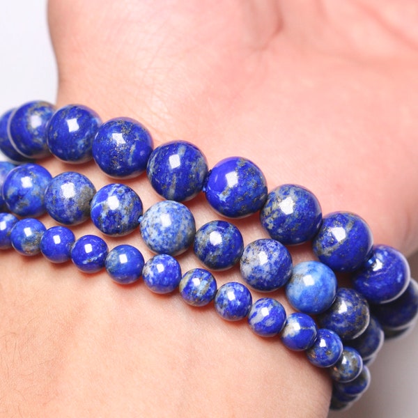 Bracelet lapis lazuli non teinté en perles naturelle 4/6/7/8/9/10mm 18-19 cm pierre semi-précieuse lisse et ronde bijoux pierre naturelle