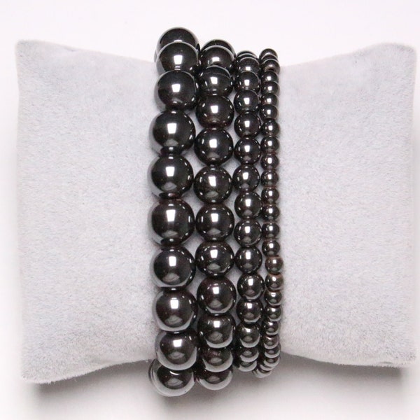 Bracelet Hématite en perles naturelle 6/8/10 mm 19 cm (Ajustable) pierre semi-précieuse lisse et ronde