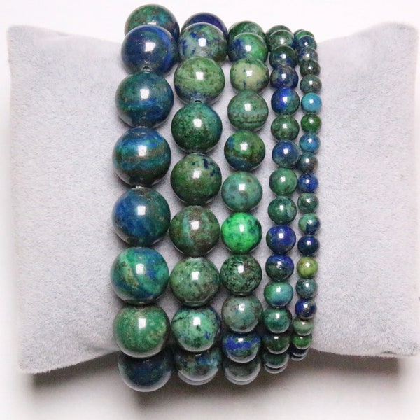 Bracelet Azurite Malachite en perles Naturelles 4/6/8/10/12 mm 19 cm Ajustable pierre semi-précieuse ronde et lisse pierre naturelle