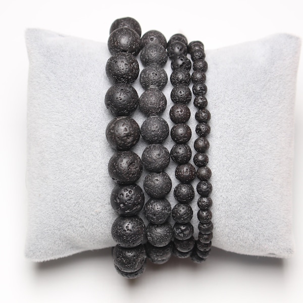 Natural beaded lava stone bracelet 4/6/8/10 mm 18-19 cm volcanic stone semi-precious stone smooth and round