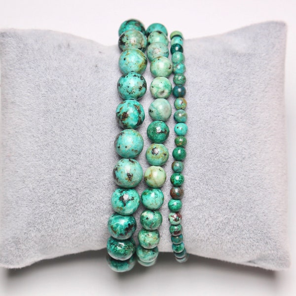 Bracelet Turquoise d'Afrique AA en perles naturelle 4/6/8 mm 18-19 cm semi-précieuse lisse et ronde