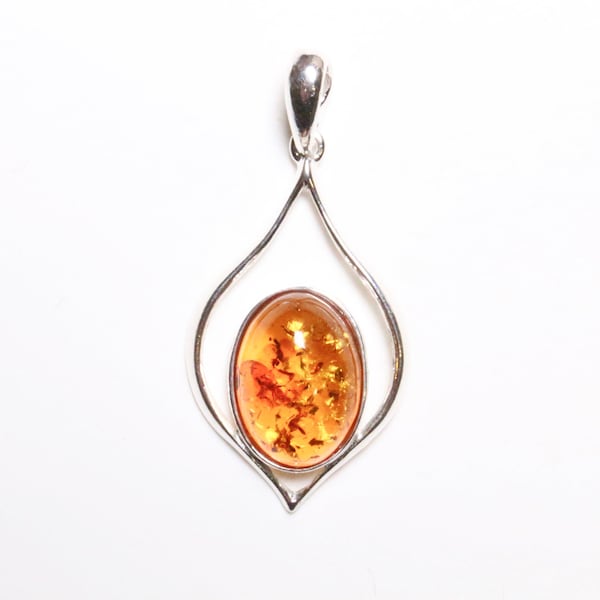 Pendentif Argent 925 et ambre baltique forme goutte