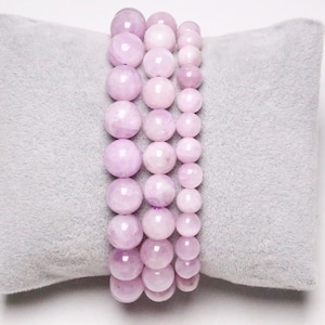 RARE Kunzite bracelet in natural pearls 6/8/10 mm 19 cm (Adjustable) smooth and round semi-precious stone