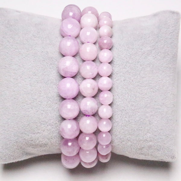 Bracelet Kunzite RARE en perles naturelle 6/8/10 mm 19 cm (Ajustable) pierre semi-précieuse lisse et ronde