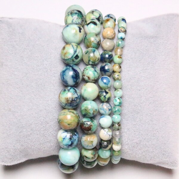 Chinese Chrysocolla bracelet in Natural pearls 4/6/8/10 mm 19 cm Adjustable round and smooth semi-precious stone natural stone