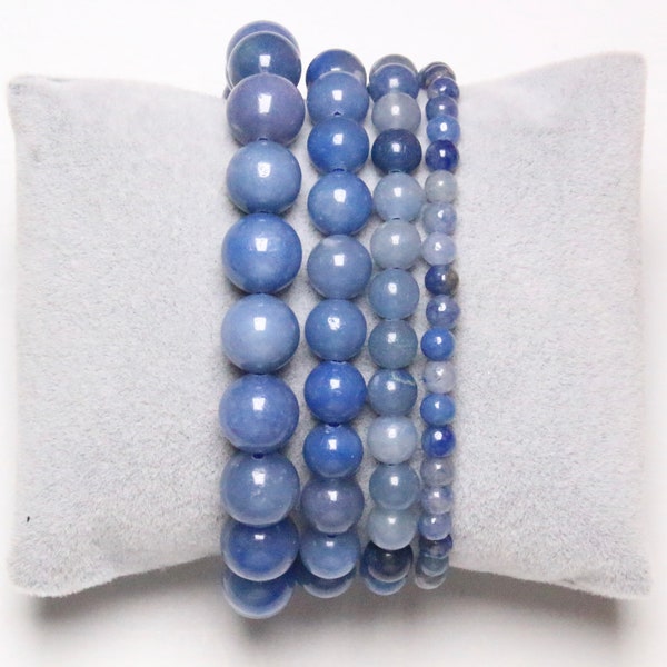 Bracelet Aventurine Bleue en perles naturelle 4/6/8/10 mm 19 cm Ajustable pierre semi-précieuse lisse et ronde bijoux pierre naturelle