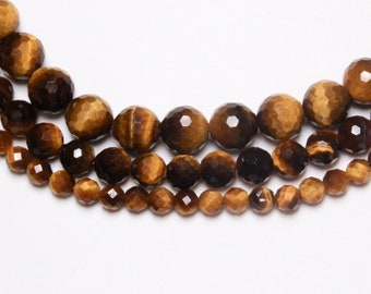 x 1 tiger's eye thread 100 natural faceted beads in 4mm 6mm(65) 8mm(48) semi-precious round faceted natural stone