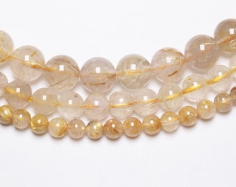 Perle Quarzt rutile 90 perles naturelle en 4mm 6mm(63) 8mm(48) 10mm(38) pierre naturelle ronde lisse semi-précieuse