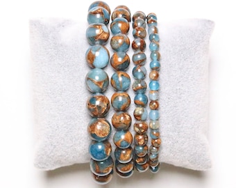 Jasper bracelet light blue 4/6/8/10 mm 18-19 cm smooth and round semi-precious stone jewelry