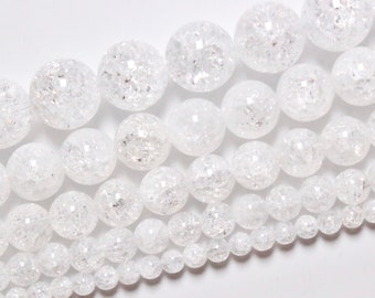 Perle Cristal de roche craqué 90 perles naturelle en 4mm 6mm(63) 8mm(48) 10mm(38) 12mm(32) pierre ronde lisse semi-précieuse
