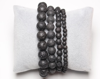 Natural beaded lava stone bracelet 4/6/8/10 mm 18-19 cm volcanic stone semi-precious stone smooth and round