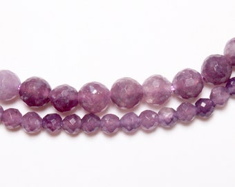 x 1 Lepidolite thread 100 natural faceted beads in 4mm 6mm(65) 8mm(48) semi-precious round faceted natural stone