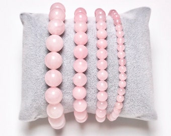 Rose Quartz Bracelet in Natural Pearls 4/6/8/10 mm 18-19 cm Smooth and Round Semi-Precious Stone Natural Stone Jewelry
