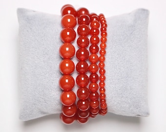 Carnelian bracelet in natural pearls 4/6/8/10 mm 18-19 cm smooth semi-precious stone and round jewelry natural stone