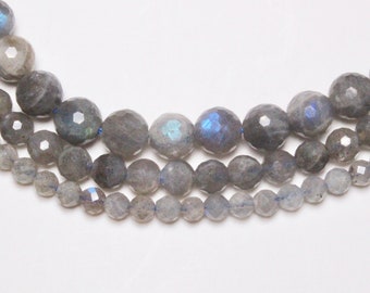 x 1 fil Labradorite bleue 100 perles facetées naturelle en 4mm 6mm(65) 8mm(48) pierre naturelle à facettes ronde semi-précieuse