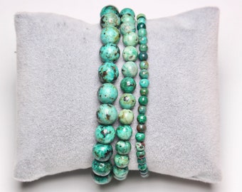 Bracelet Turquoise d'Afrique AA en perles naturelle 4/6/8 mm 18-19 cm semi-précieuse lisse et ronde