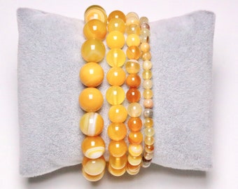 Bracelet Agate Jaune 4/6/8/10 mm 19 cm pierre lisse et ronde bijoux pierre semi-précieuse lisse et ronde bijoux pierre naturelle