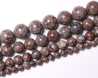 Fil 39cm 46pc env Obsidienne Flocon Mouchetée Boules 8mm Perles de Pierre