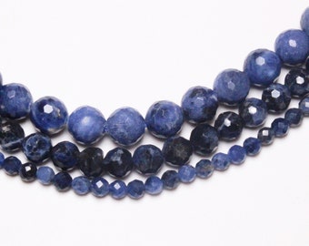 x 1 fil Sodalite 100 perles facetées naturelle en 4mm 6mm(65) 8mm(48) pierre naturelle à facettes ronde semi-précieuse