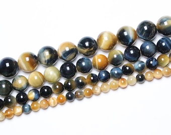 Lot De Perles œil De Tigre Jaune Or Naturel - Tailles 4/6/8/10/12 Mm - Idéal Pour Création Bijoux
